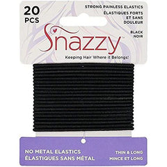 Snazzy Black Hair Bands Thin & Long, Soft, Painless & Reusable, 1 Pack 20 per card