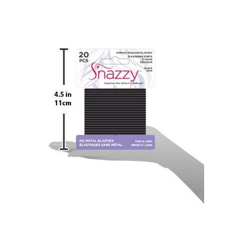 Snazzy Black Hair Bands Thin & Long, Soft, Painless & Reusable, 1 Pack 20 per card