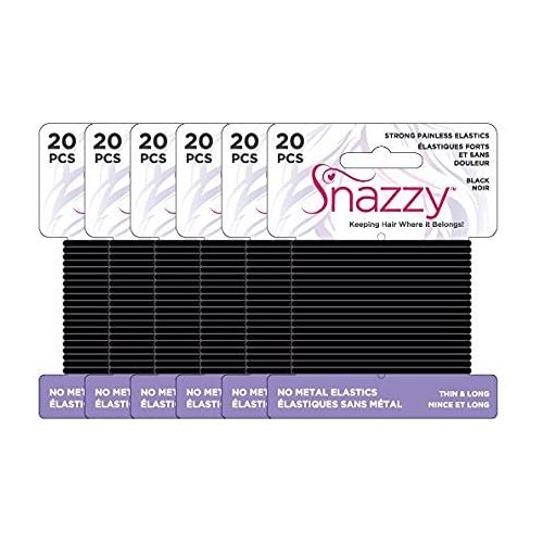 Snazzy Black Hair Bands Thin & Long, Soft Painless No Damage Hair Elastics Ties, 6 Pack 20 per card, 240pcs