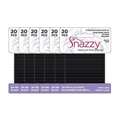 Snazzy Black Hair Bands Thin & Long, Soft Painless No Damage Hair Elastics Ties, 6 Pack 20 per card, 240pcs