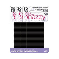 Snazzy Black Hair Bands Thin, 90pcs, Soft Painless No Damage Hair Elastics Ties, 3 Pack 30 per card