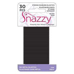 Hair Elastics by Snazzy, Black, Painless Pony Tail Holders, Yoga Twist, 30 Count (1 Pack, 30 Ties Per Card)