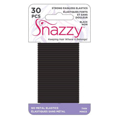 Hair Elastics by Snazzy, Black, Painless Pony Tail Holders, Yoga Twist, 30 Count (1 Pack, 30 Ties Per Card)