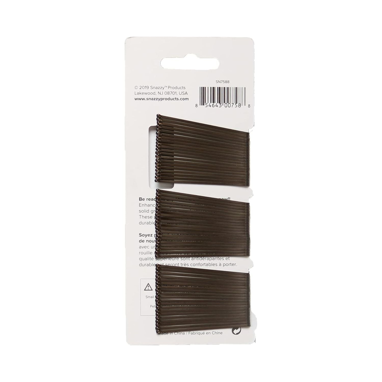 Secure Hold Bobby Pins, Set of No Slip Hairpins Brown 60 Count 1.5mm