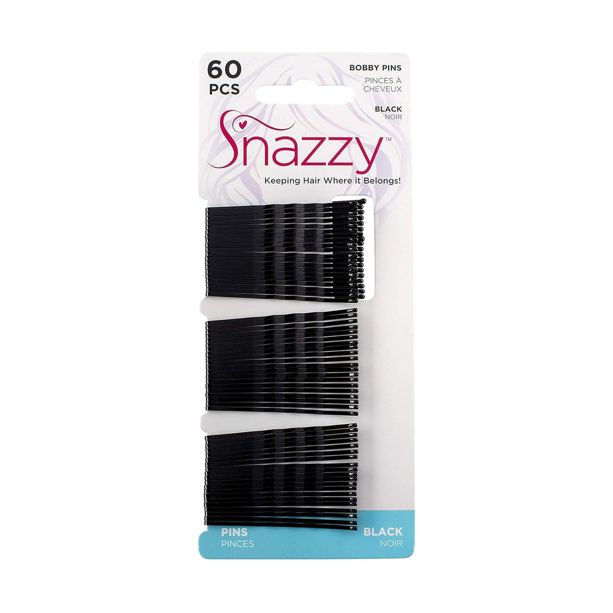 Snazzy Secure Hold Bobby Pins Set of No Slip Hairpins Black 60 Count 1.5mm Bobby Pins