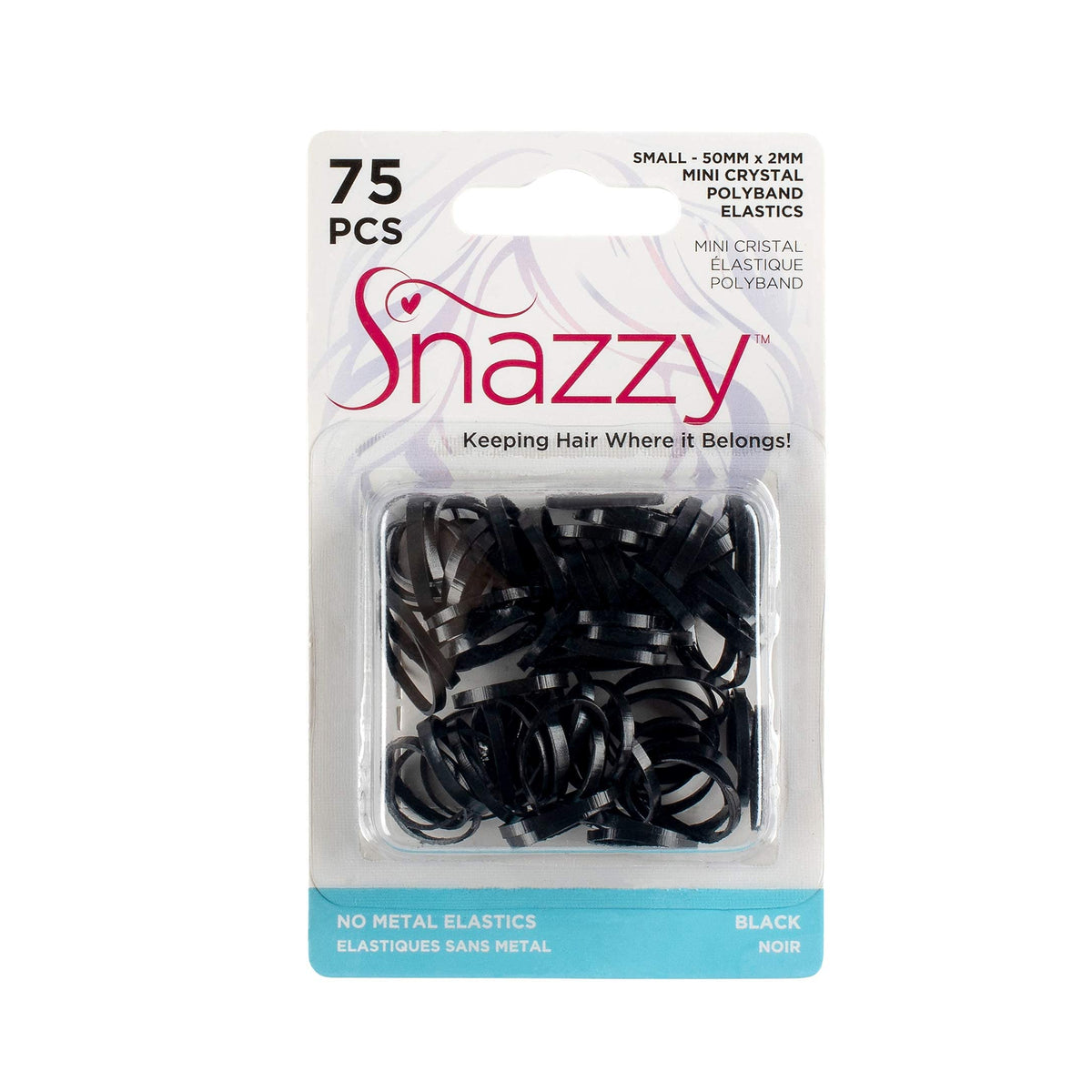 Snazzy Black Ouchless Mini Polyband Rubber No Metal Elastics Bands, 75 count