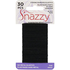 Hair Elastics by Snazzy, Black, Painless Pony Tail Holders, Yoga Twist, 30 Count (1 Pack, 30 Ties Per Card)